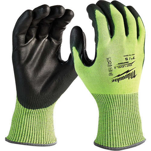 High-Visibility Cut-Resistant Gloves, Size Small, 13 Gauge, Nitrile/Polyurethane Coated, Polyethylene Shell, ANSI/ISEA 105 Level 4 Equipment World