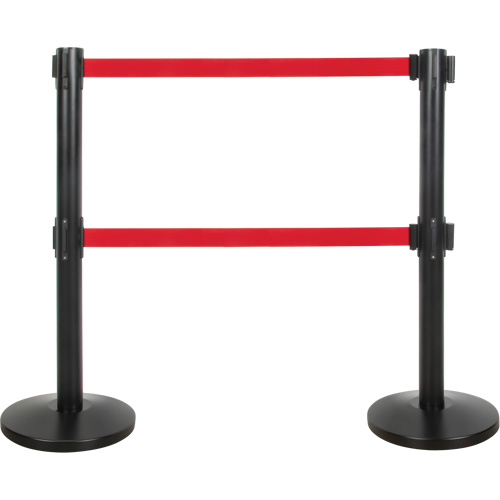 Barri&egrave;re pour le contr&ocirc;le des foules &agrave; courroie double, Acier, 35" h, Ruban Rouge, Longueur du ruban 7' Equipment World