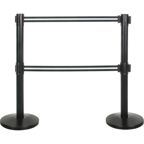 Dual Belt Crowd Control Barrier, Steel, 35" H, Black/White Tape, 7' Tape Length Equipment World