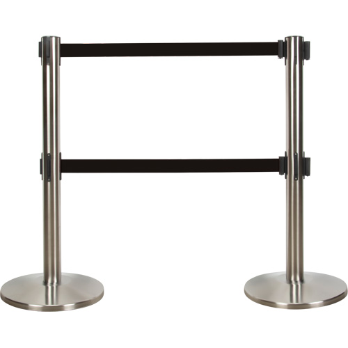 Dual Belt Crowd Control Barrier, Steel, 35" H, Black Tape, 7' Tape Length Equipment World