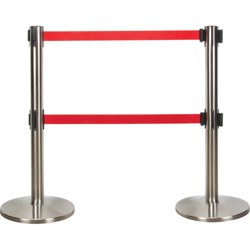 Dual Belt Crowd Control Barrier, Steel, 35" H, Red Tape, 7' Tape Length Equipment World
