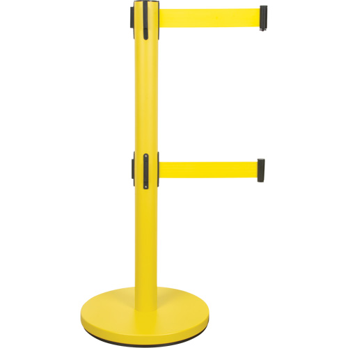 Barri&egrave;re pour le contr&ocirc;le des foules &agrave; courroie double, Acier, 35" h, Ruban Jaune, Longueur du ruban 7' Equipment World