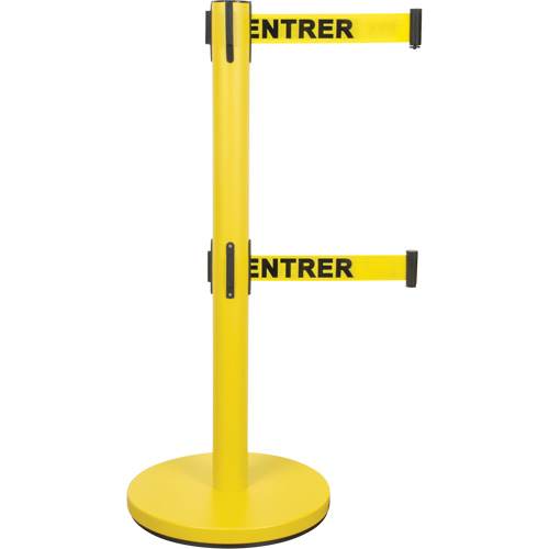 Barri&egrave;re pour le contr&ocirc;le des foules &agrave; courroie double, Acier, 35" h, Ruban Jaune, Longueur du ruban 7' Equipment World