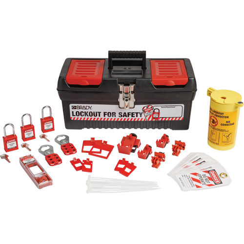 Electrical Lockout Tagout Kit with Nylon Safety Lockout Padlocks in Toolbox, Electrical Kit, 33 Components Equipment World