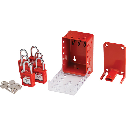 Ultra Compact Group Lockout Box with Nylon Safety Lockout Padlocks, Red Equipment World