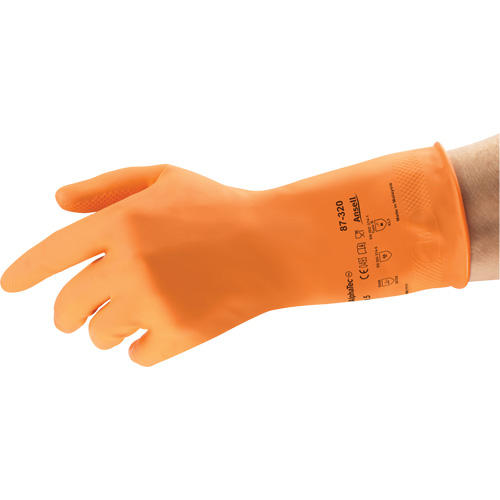 AlphaTec&reg; 87-320 Chemical-Resistant Gloves, Size 9.5, 11.8" L, Rubber Latex, Cotton/Flock-Lined Inner Lining, 17-mil Equipment World