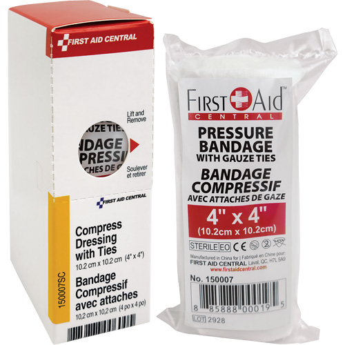 SmartCompliance&reg; Refill Compress Pressure Bandage with Ties, 4" L x 4" W Equipment World
