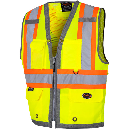6673 Mesh-Back Zip-Front Surveyor's Vest, High Visibility Lime-Yellow, Small, Polyester Equipment World