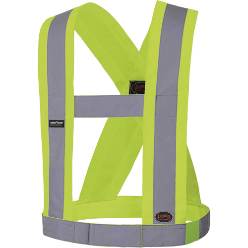 5492 4" Wide Adjustable Safety Sash, Meets/Exceeds CSA Z96 Class 2 - Level 2, High Visibility Lime-Yellow, Silver Reflective Colour, One Size Equipment World