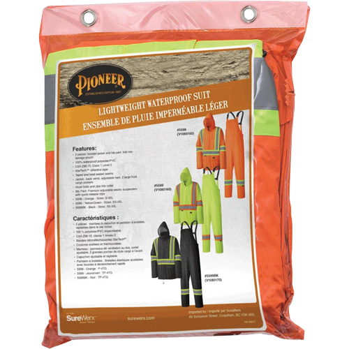 5598 Lightweight Waterproof Rain Suit, Polyester/PVC, Small, High Visibility Orange Equipment World