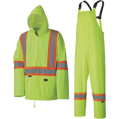 5599 Lightweight Waterproof Rain Suit, Polyester/PVC, X-Small, High Visibility Lime-Yellow Equipment World