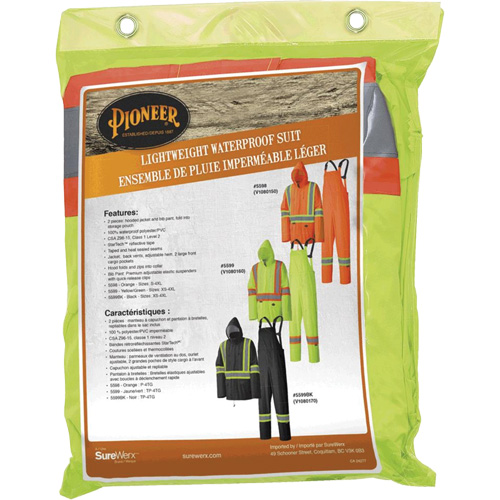 5599 Lightweight Waterproof Rain Suit, Polyester/PVC, X-Small, High Visibility Lime-Yellow Equipment World