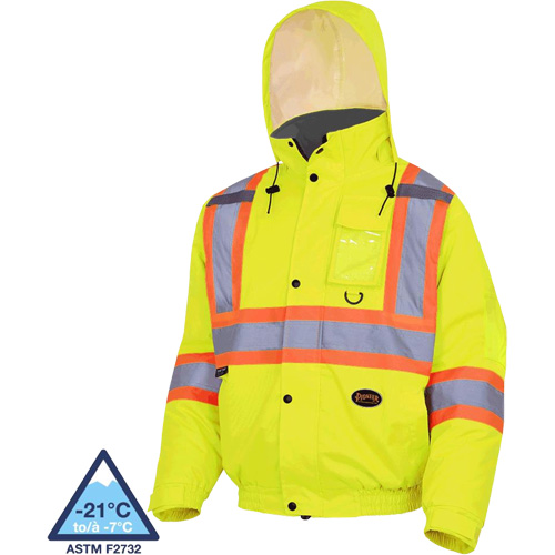 5033 Waterproof Winter Quilted Safety Bomber Jacket, Polyester, High Visibility Lime-Yellow, Small Equipment World
