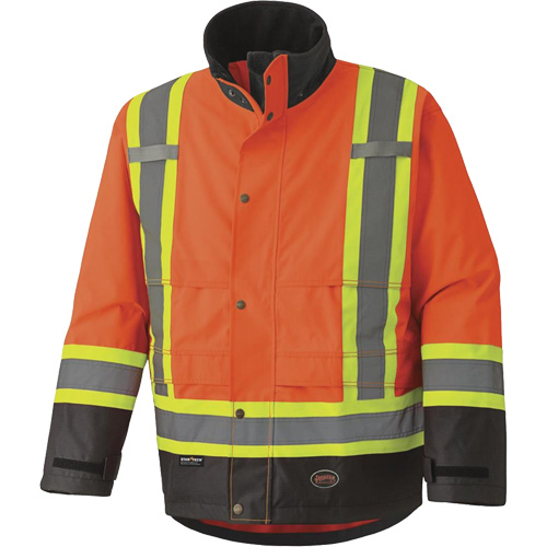 5400 300D Trilobal Ripstop Waterproof Safety Jacket, Polyester, Black/High Visibility Orange, Small Equipment World