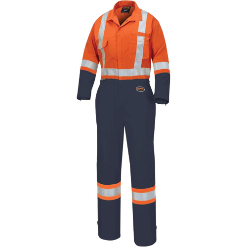 5514WBB Women's 2-Tone Safety Coveralls, X-Small, High Visibility Orange/Navy Blue Equipment World