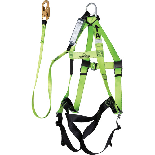FBH-10000A6440-6 Contractor Series Safety Harness with Shock Absorbing Lanyard, Harness/Lanyard Combo Equipment World