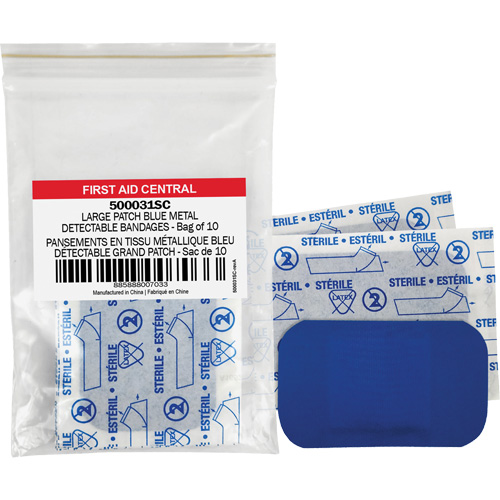 Blue Adhesive Bandages, Rectangular/Square, 3", Fabric Metal Detectable, Non-Sterile Equipment World