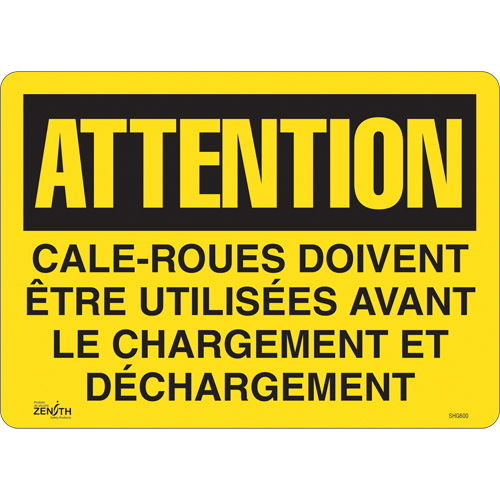 Enseigne  Cale-roues doivent &ecirc;tre utilis&eacute;es , 14" x 10", Vinyle, Français Equipment World