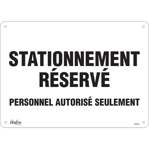"Stationnement r&eacute;serv&eacute;" Parking Sign, 10" x 14", Aluminum, French Equipment World