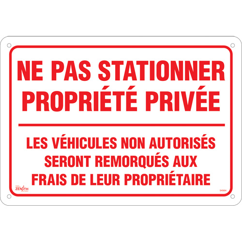 "Ne pas stationner propri&eacute;t&eacute; priv&eacute;e" Sign, 14" x 20", Aluminum, French Equipment World