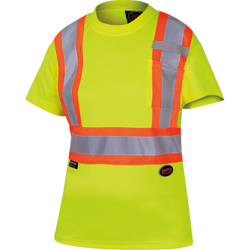 6949 Women's Bird's-Eye Safety T-Shirt, Polyester, X-Small, High Visibility Lime-Yellow Equipment World