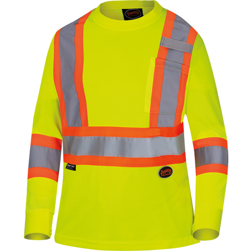 6969 Chandail de s&eacute;curit&eacute; &agrave; manches longues en il-de-perdrix pour femme, Polyester, T-petit, Jaune lime haute visibilit&eacute; Equipment World