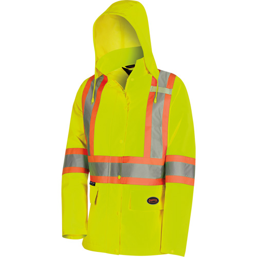 5628W The Rock Women's 300D  Quilted Safety Parka, Polyester/Polyurethane, High Visibility Lime-Yellow, X-Small Equipment World