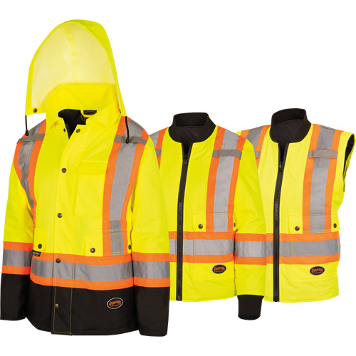 5021BBW Manteau 7 en 1 imperm&eacute;able pour femmes avec capuchon, Polyester/Polyur&eacute;thane, Jaune lime haute visibilit&eacute;, T-petit Equipment World