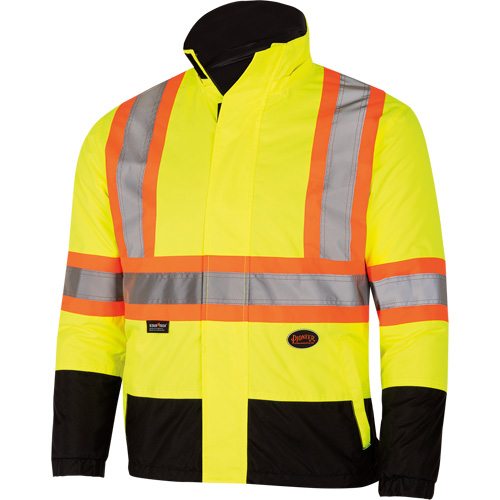 5771 Waterproof Reversible Safety Jacket, Polyester/Polyurethane, High Visibility Lime-Yellow, Small Equipment World