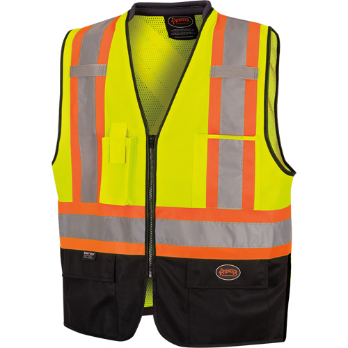6895 Veste de s&eacute;curit&eacute; haute visibilit&eacute; bicolore avec fermeture &agrave; glissi&egrave;re sur tout le devant, Noir/Jaune lime haute visibilit&eacute;, 2T-Grand/3T-Grand, Polyester Equipment World