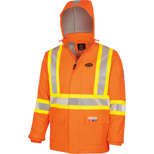 5884 Manteau imperm&eacute;able ignifuge et r&eacute;sistant aux arcs &eacute;lectriques avec capuchon Flash-Gard, Petit, Orange haute visibilit&eacute;, 51 cal/cm² Equipment World