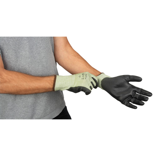 Gants &eacute;lastiques &eacute;cologiques sans coutures r&eacute;sistants &agrave; la coupe, Taille 7, Calibre 13, Rev&ecirc;tement Polyur&eacute;thane, Enveloppe en PEHP/rPET, ASTM ANSI niveau A4 Equipment World