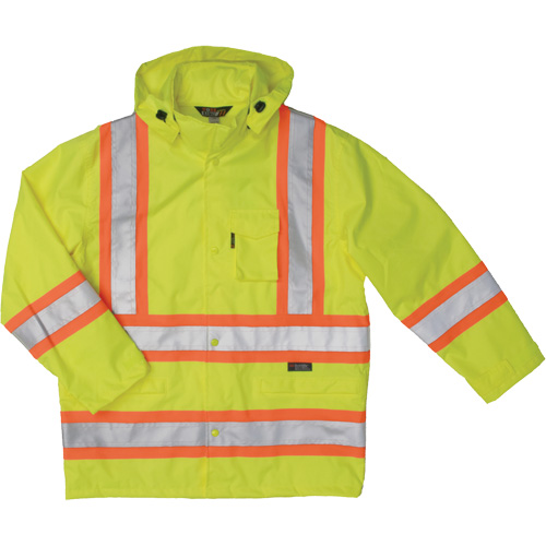 Ripstop Safety Rain Jacket, Polyester, Medium, High Visibility Lime-Yellow Equipment World
