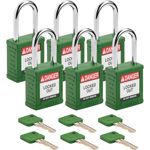 Velocity Lockout Padlocks, Green, Keyed Different, Nylon, 1-1/2" Width Equipment World