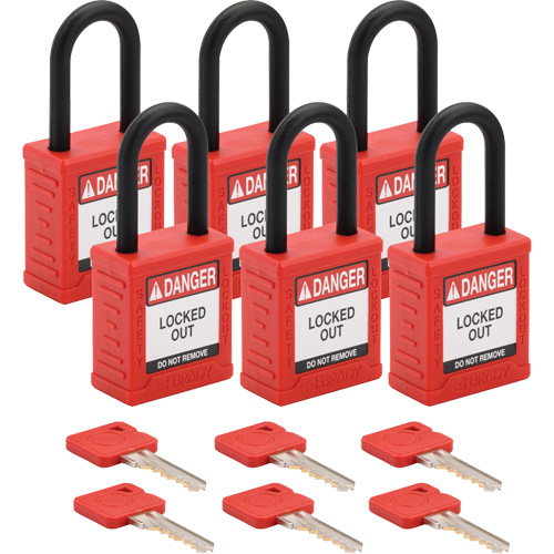 Velocity Lockout Padlocks, Red, Keyed Different, Nylon, 1-1/2" Width Equipment World