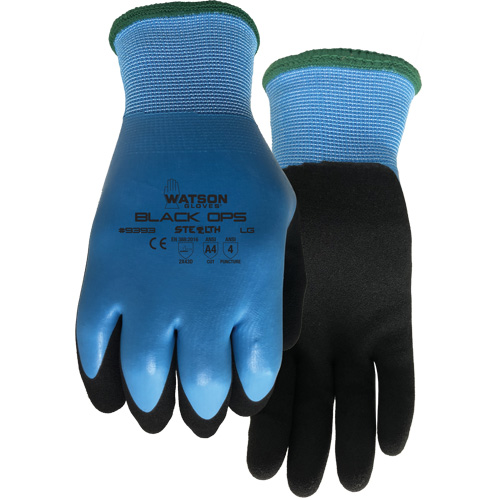 Stealth Black Ops Water-Resistant Gloves, Size Small, 15 Gauge, Rubber Latex Coated, Glass Fibre/Polyester Shell, ASTM ANSI Level A4 Equipment World
