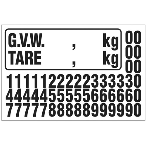 G.V.W. Truck Number Kit, Assorted Numbers/Letters/Punctuation, Black Equipment World