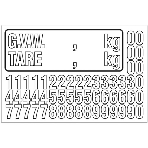 G.V.W. Truck Number Kit, Assorted Numbers/Letters/Punctuation, White Equipment World