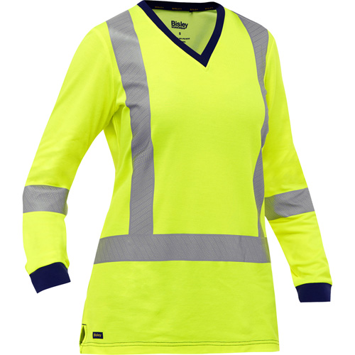 Bisley&reg; Women's X-Back Long Sleeve Shirt, Poly-Cotton, Small, High Visibility Lime-Yellow Equipment World