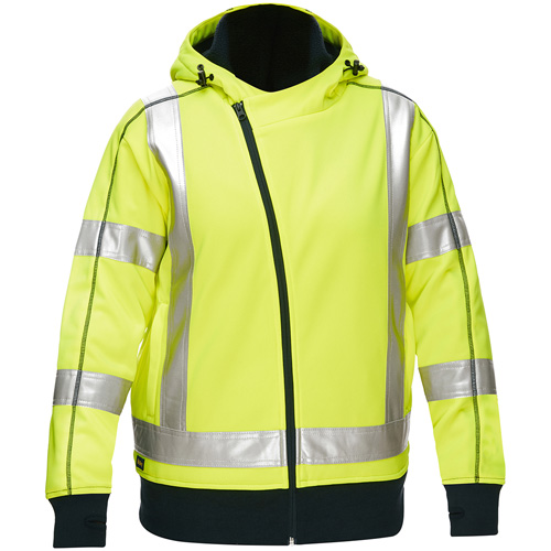 Coton ouat&eacute; doubl&eacute; de sherpa avec capuchon &agrave; fermeture &eacute;clair compl&egrave;te et X au dos Bisley pour femmes, Grand, Jaune lime haute visibilit&eacute; Equipment World
