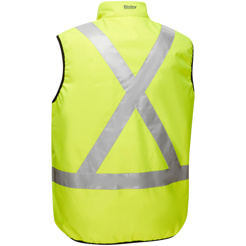 Bisley&reg; X-Back Reversible Puffer Vest, High Visibility Lime-Yellow, Medium, Polyester Equipment World
