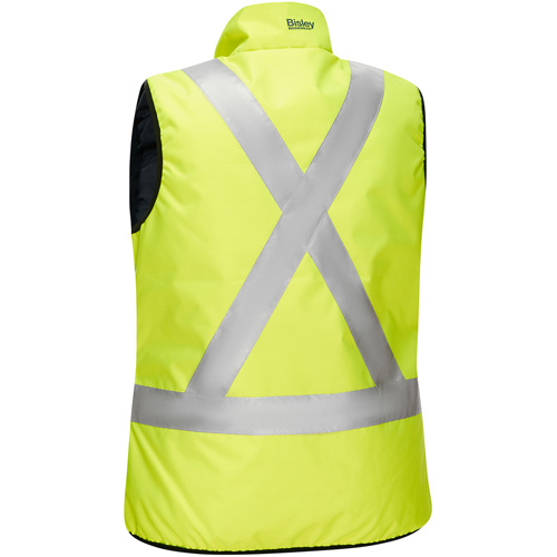 Bisley&reg; X-Back Women's Contoured Reversible Puffer Vest, High Visibility Lime-Yellow, Medium, Polyester Equipment World