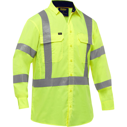 Bisley&reg; X-Back Long Sleeve Work Shirt with X-Airflow, Poly-Cotton, Small, High Visibility Lime-Yellow Equipment World