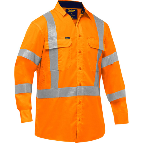 Chemise de travail &agrave; manches longues et X au dos Bisley avec X-Airflow, Poly-coton, Petit, Orange haute visibilit&eacute; Equipment World