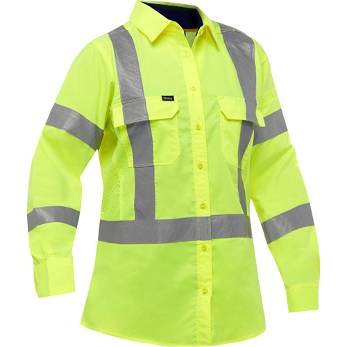 Bisley&reg; X-Back Women's Long Sleeve Work Shirt with X-Airflow, Poly-Cotton, Small, High Visibility Lime-Yellow Equipment World