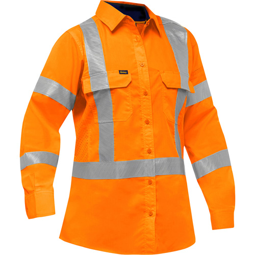 Bisley&reg; X-Back Women's Long Sleeve Work Shirt with X-Airflow, Poly-Cotton, Small, High Visibility Orange Equipment World