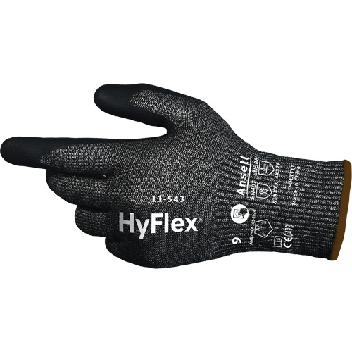 HyFlex&reg; 11-543 Cut Resistant Gloves, Size 6, 13 Gauge, Nitrile Coated, Nylon/Stainless Steel/HPPE/Spandex Shell, ASTM ANSI Level A7/EN 388 Level F Equipment World