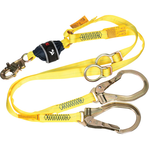 Twin-Leg Tie-Back Web Shock-Absorbing Lanyard, 6', Rebar Hook Center, Snap Hook Leg Ends, Polyester Equipment World