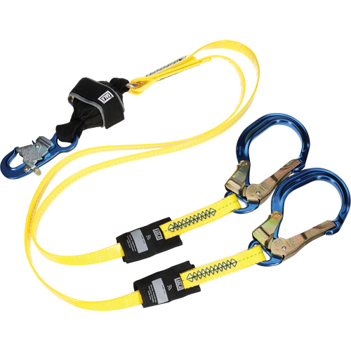 Twin-Leg Arc Flash Coated Web Shock-Absorbing Lanyard, 6', Rebar Hook Center, Snap Hook Leg Ends Equipment World