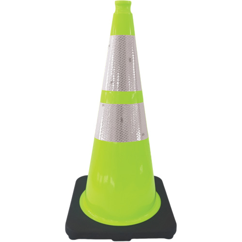 Premium Traffic Cone, 28", Lime Green, 4" & 6" Reflective Collar(s) Equipment World